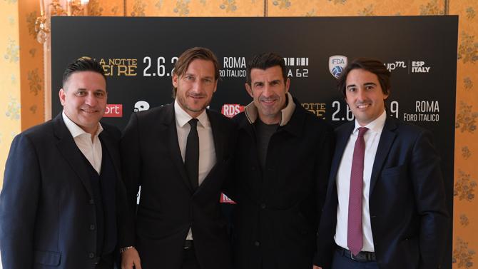 Massimiliano Suglia, direttore generale Ifda, Francesco Totti, Luis Figo e Michele Ciccarese, managing director GroupM Esp Italy and Mena