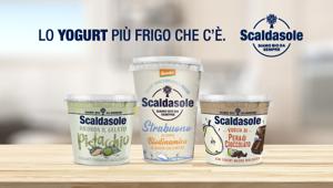On air sulle reti Rai lo spot di Scaldasole che annuncia le nuove gamme di yogurt biologici: yogurt bianco "Strabuono", "Ricorda il gelato" e "Voglia di"