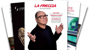 FS Italiane. 'La Freccia' di febbraio all'insegna del Carnevale e dell'amore. In copertina Carlo Verdone