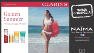 Naima consiglia la 'Golden Summer' di Clarins nella campagna affissioni pianificata da BSG