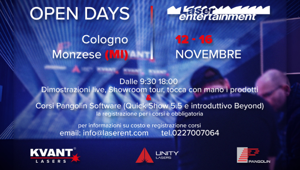 Open Days Pangolin, Kvant & Unity Lasers: dal 12 al 16 novembre l'evento targato Laser Entertainment