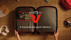 Different porta in TV Valigeria Roncato lanciando un nuovo format di brand, in occasione dei 50 anni dell’azienda