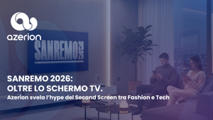 Sanremo 2026: oltre lo schermo TV.  Azerion svela l’hype del Second Screen tra Fashion e Tech. Dal palco allo smartphone: Fashion 2ª categoria più cercata, Millennial a +56% di affinity, Famiglie al top (+2.81x) e Gamer in crescita (+1.54x)