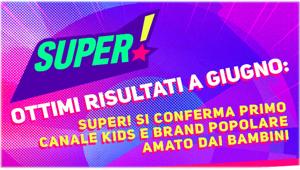 Picchi di oltre l'8% di share per Super!. A giugno 2.7 milioni di bambini 4-14 (+7% su maggio), un ascolto medio di 41mila spettatori e il 6.7% di share sui kids 4-14, (+24% in share)