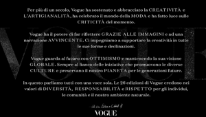 Vogue annuncia i suoi valori in una dichiarazioe condivisa da tutte le 26 edizioni